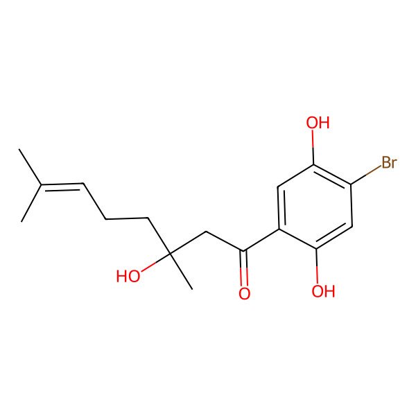 2D Structure of (3R)-1-(4-bromo-2,5-dihydroxyphenyl)-3-hydroxy-3,7-dimethyloct-6-en-1-one