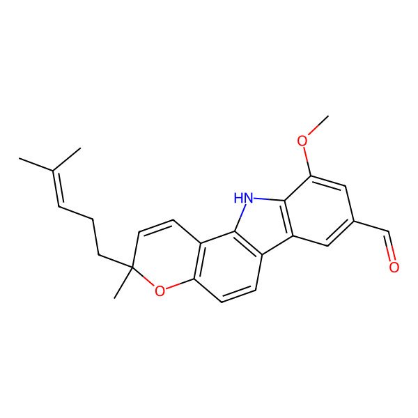2D Structure of (3R)-10-methoxy-3-methyl-3-(4-methylpent-3-enyl)-11H-pyrano[3,2-a]carbazole-8-carbaldehyde