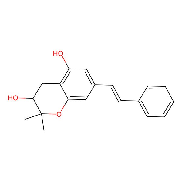 2D Structure of (3R)-2,2-dimethyl-7-[(E)-2-phenylethenyl]-3,4-dihydrochromene-3,5-diol