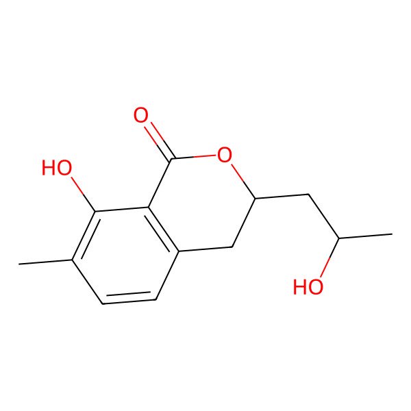 2D Structure of 3R-(2R-hydroxypropyl)-8-hydroxyl-7-methyl-3,4-dihydroisocoumarine