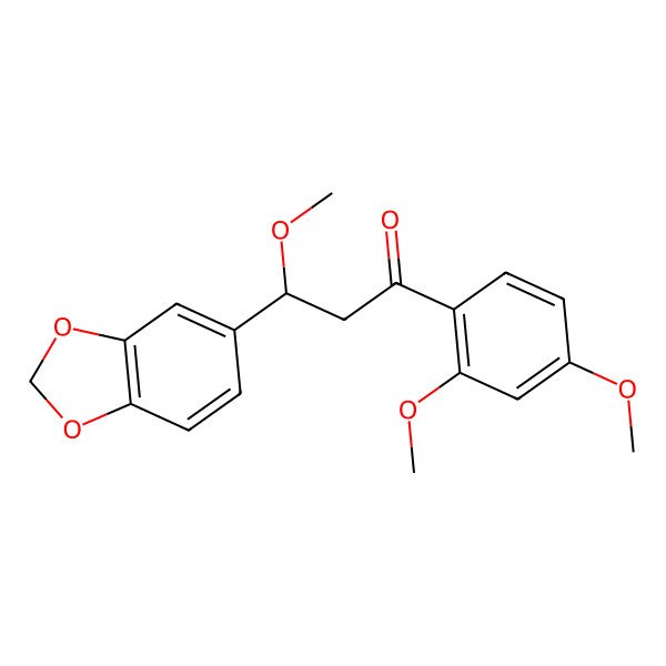 2D Structure of (3R)-3-(1,3-benzodioxol-5-yl)-1-(2,4-dimethoxyphenyl)-3-methoxypropan-1-one