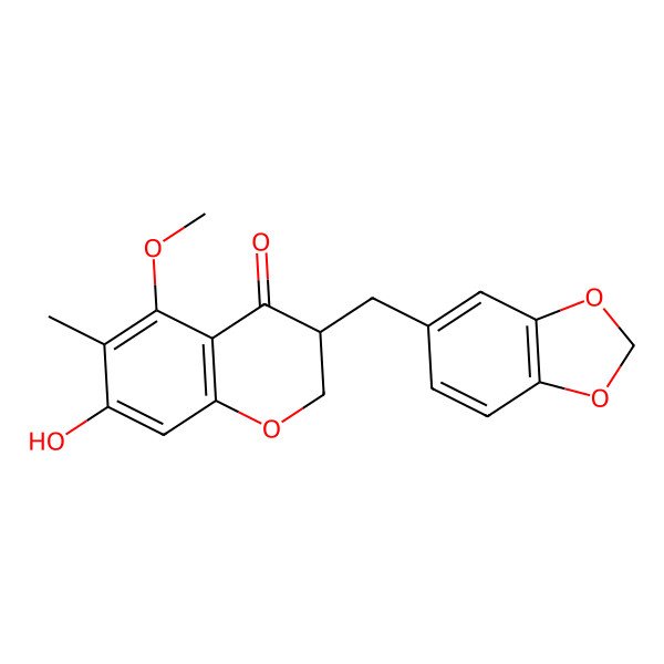 2D Structure of (3r)-3-(1,3-Benzodioxol-5-ylmethyl)-2,3-dihydro-7-hydroxy-5-methoxy-6-methyl-4h-chromen-4-one