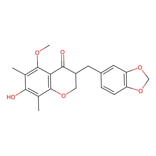 2D Structure of (3r)-3-(1,3-Benzodioxol-5-ylmethyl)-2,3-dihydro-7-hydroxy-5-methoxy-6,8-dimethyl-4h-chromen-4-one