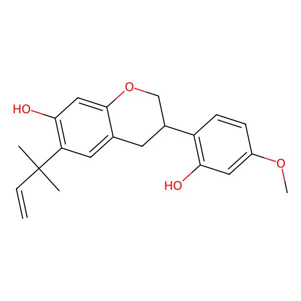 2D Structure of (3R)-3-(2-hydroxy-4-methoxyphenyl)-6-(2-methylbut-3-en-2-yl)-3,4-dihydro-2H-chromen-7-ol