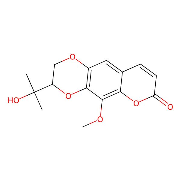 2D Structure of (3R)-3-(2-hydroxypropan-2-yl)-5-methoxy-2,3-dihydropyrano[3,2-g][1,4]benzodioxin-7-one