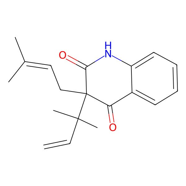 2D Structure of (3R)-3-(2-methylbut-3-en-2-yl)-3-(3-methylbut-2-enyl)-1H-quinoline-2,4-dione