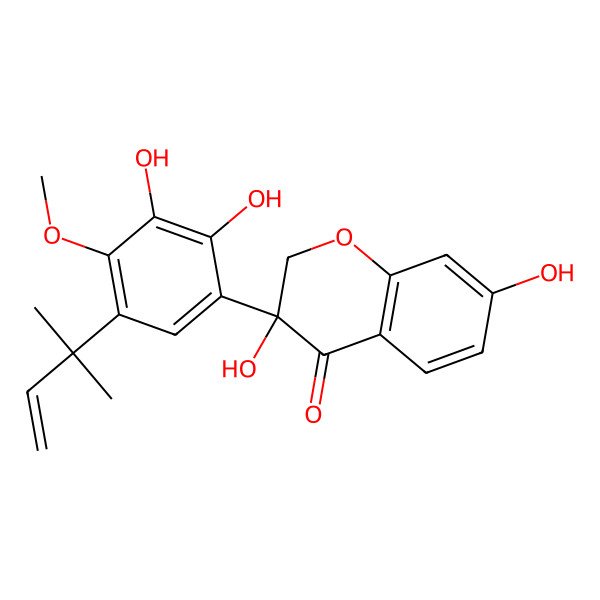 2D Structure of (3R)-3-[2,3-dihydroxy-4-methoxy-5-(2-methylbut-3-en-2-yl)phenyl]-3,7-dihydroxy-2H-chromen-4-one