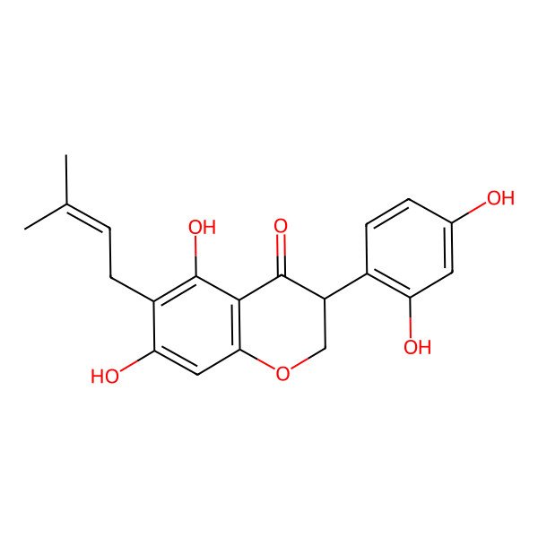 2D Structure of (3R)-3-(2,4-dihydroxyphenyl)-5,7-dihydroxy-6-(3-methylbut-2-enyl)-2,3-dihydrochromen-4-one