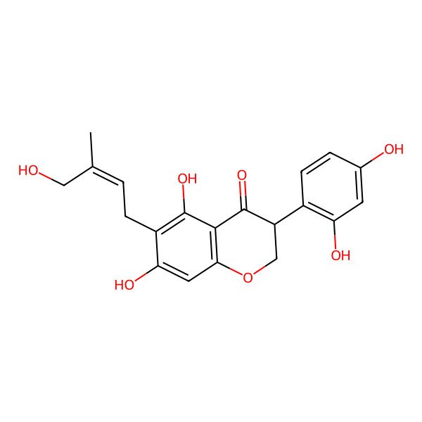 2D Structure of (3R)-3-(2,4-dihydroxyphenyl)-5,7-dihydroxy-6-(4-hydroxy-3-methylbut-2-enyl)-2,3-dihydrochromen-4-one