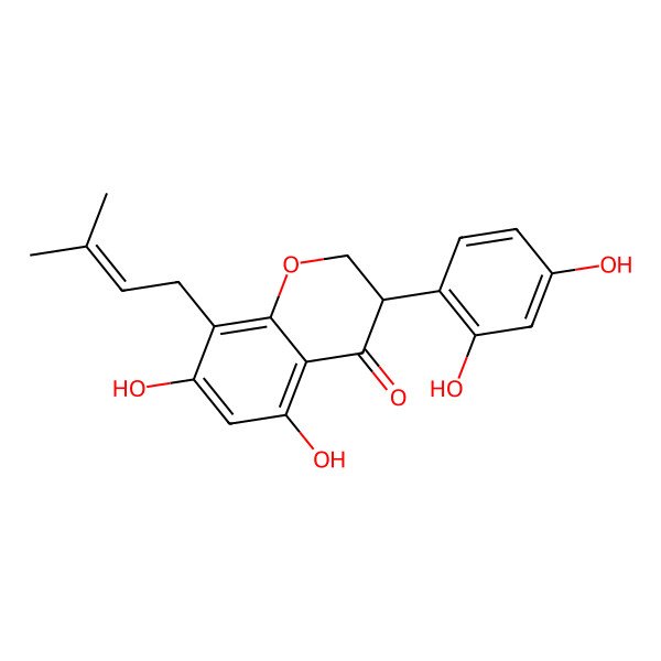 2D Structure of (3R)-3-(2,4-dihydroxyphenyl)-5,7-dihydroxy-8-(3-methylbut-2-enyl)-2,3-dihydrochromen-4-one