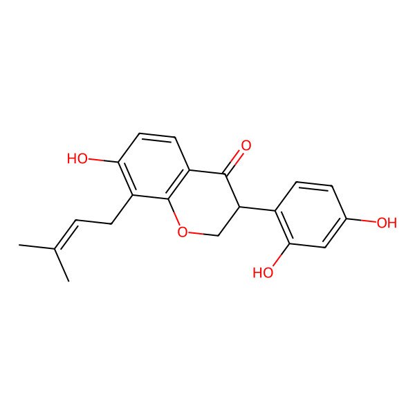 2D Structure of (3R)-3-(2,4-dihydroxyphenyl)-7-hydroxy-8-(3-methylbut-2-enyl)-2,3-dihydrochromen-4-one