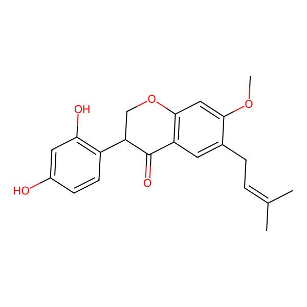 2D Structure of (3R)-3-(2,4-dihydroxyphenyl)-7-methoxy-6-(3-methylbut-2-enyl)-2,3-dihydrochromen-4-one