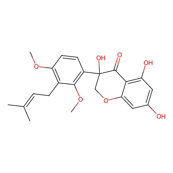 2D Structure of (3R)-3-[2,4-dimethoxy-3-(3-methylbut-2-enyl)phenyl]-3,5,7-trihydroxy-2H-chromen-4-one