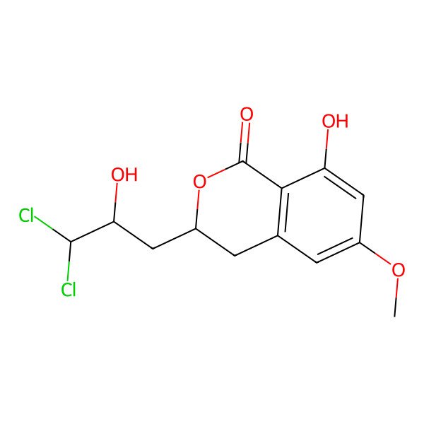 2D Structure of (3R)-3-[(2R)-3,3-dichloro-2-hydroxypropyl]-8-hydroxy-6-methoxy-3,4-dihydroisochromen-1-one