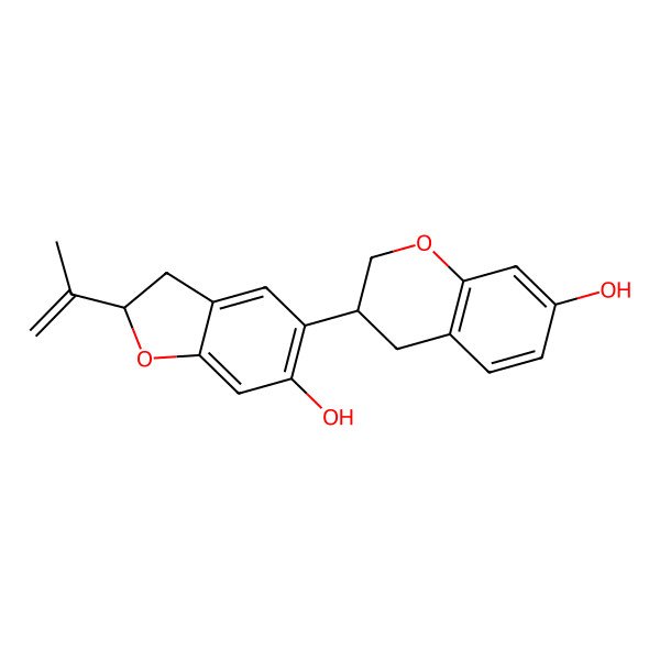 2D Structure of (3R)-3-[(2S)-6-hydroxy-2-prop-1-en-2-yl-2,3-dihydro-1-benzofuran-5-yl]-3,4-dihydro-2H-chromen-7-ol