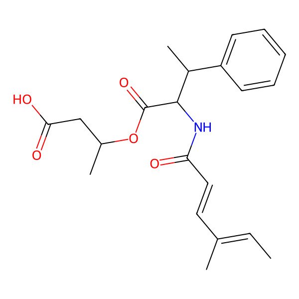 2D Structure of (3R)-3-[(2S,3R)-2-[[(2E,4E)-4-methylhexa-2,4-dienoyl]amino]-3-phenylbutanoyl]oxybutanoic acid