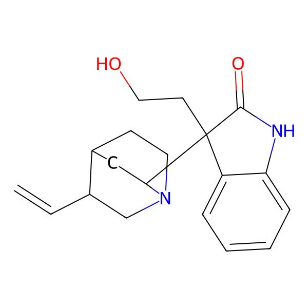 2D Structure of (3R)-3-[(2S,4S,5R)-5-ethenyl-1-azabicyclo[2.2.2]octan-2-yl]-3-(2-hydroxyethyl)-1H-indol-2-one