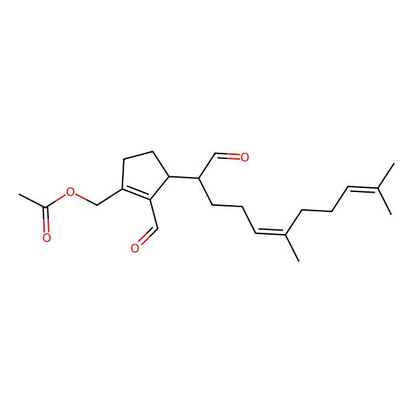 2D Structure of [(3R)-3-[(2S,5E)-6,10-dimethyl-1-oxoundeca-5,9-dien-2-yl]-2-formylcyclopenten-1-yl]methyl acetate