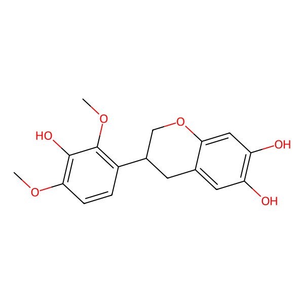 2D Structure of (3R)-3-(3-hydroxy-2,4-dimethoxyphenyl)-3,4-dihydro-2H-chromene-6,7-diol