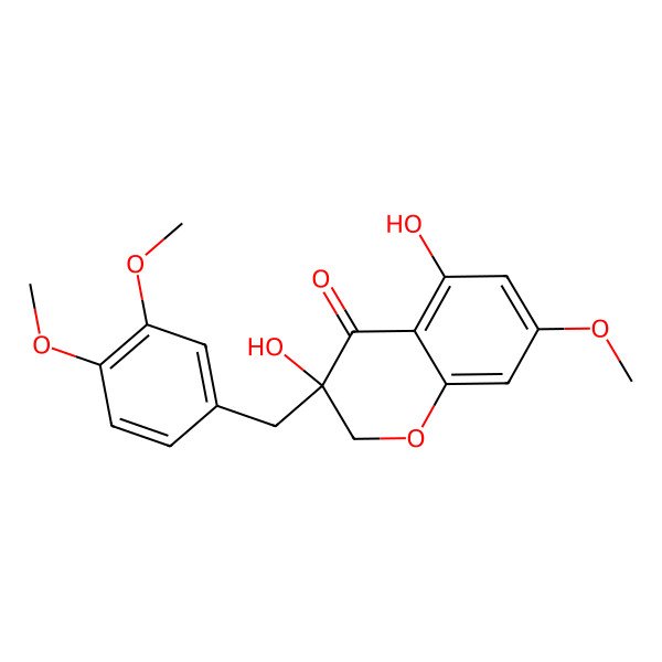 2D Structure of (3R)-3-[(3,4-dimethoxyphenyl)methyl]-3,5-dihydroxy-7-methoxy-2H-chromen-4-one