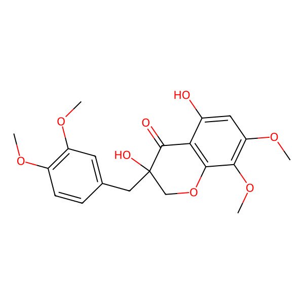 2D Structure of (3R)-3-[(3,4-dimethoxyphenyl)methyl]-3,5-dihydroxy-7,8-dimethoxy-2H-chromen-4-one