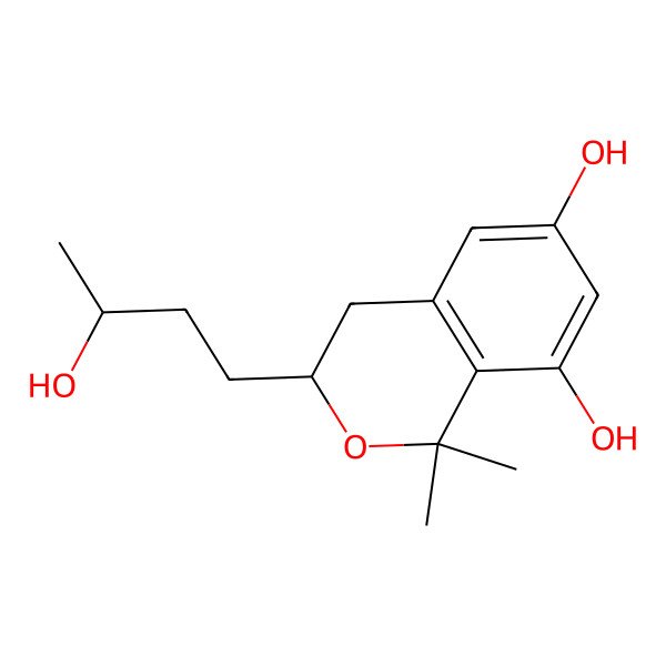2D Structure of (3R)-3-[(3S)-3-hydroxybutyl]-1,1-dimethyl-3,4-dihydroisochromene-6,8-diol