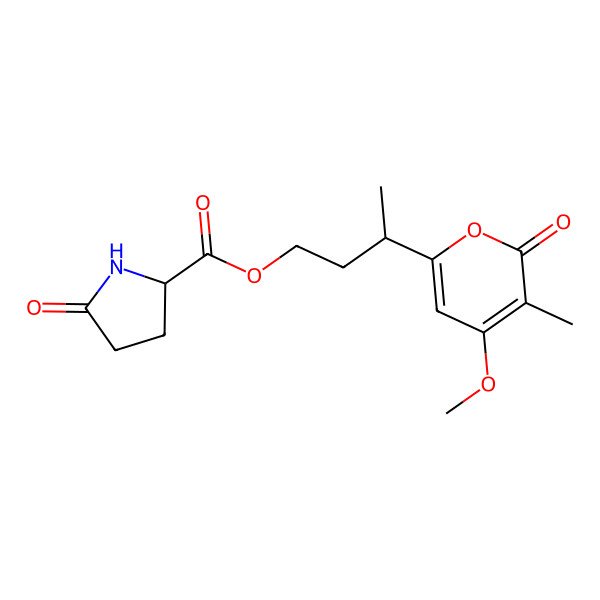 2D Structure of [(3R)-3-(4-methoxy-5-methyl-6-oxopyran-2-yl)butyl] (2R)-5-oxopyrrolidine-2-carboxylate