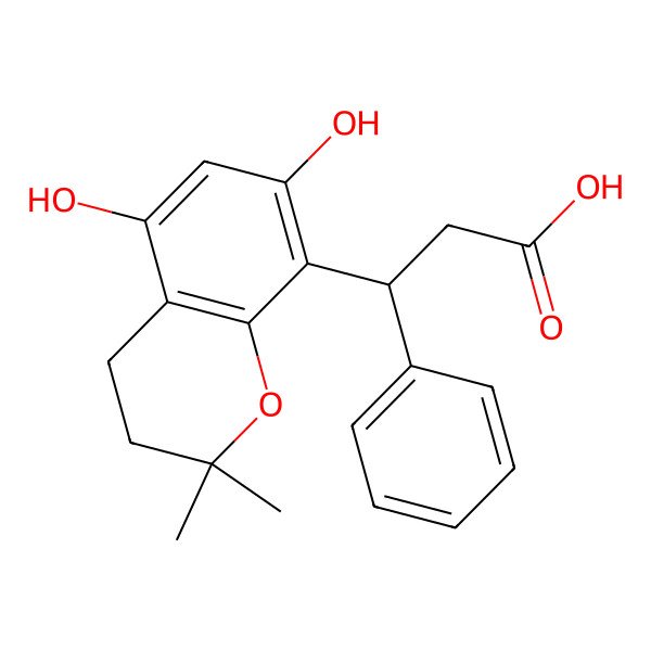 2D Structure of (3R)-3-(5,7-dihydroxy-2,2-dimethyl-3,4-dihydrochromen-8-yl)-3-phenylpropanoic acid