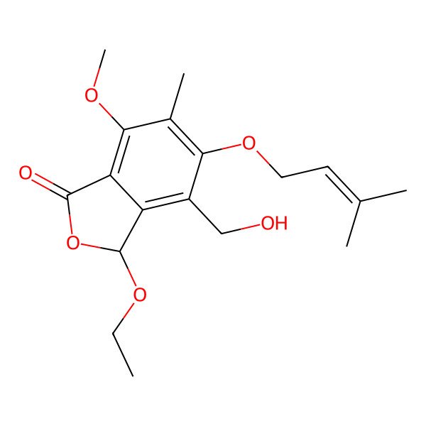 2D Structure of (3R)-3-ethoxy-4-(hydroxymethyl)-7-methoxy-6-methyl-5-(3-methylbut-2-enoxy)-3H-2-benzofuran-1-one