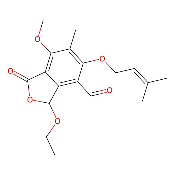2D Structure of (3R)-3-ethoxy-7-methoxy-6-methyl-5-(3-methylbut-2-enoxy)-1-oxo-3H-2-benzofuran-4-carbaldehyde
