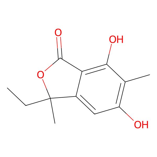 2D Structure of (3R)-3-ethyl-5,7-dihydroxy-3,6-dimethyl-2-benzofuran-1-one