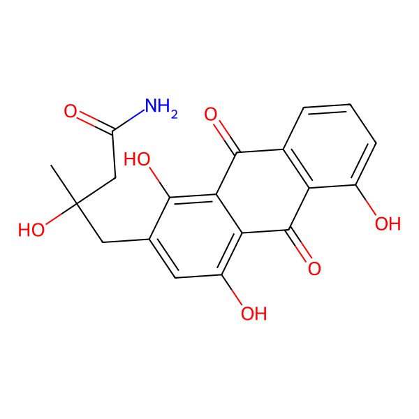 2D Structure of (3R)-3-hydroxy-3-methyl-4-(1,4,5-trihydroxy-9,10-dioxoanthracen-2-yl)butanamide