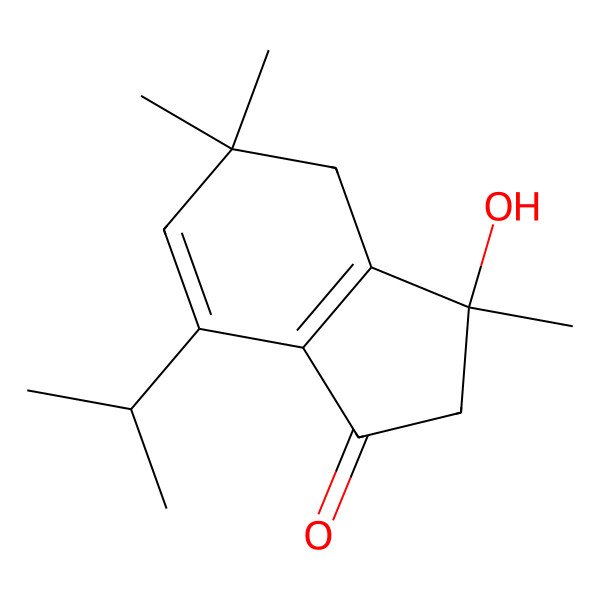 2D Structure of (3R)-3-hydroxy-3,5,5-trimethyl-7-propan-2-yl-2,4-dihydroinden-1-one