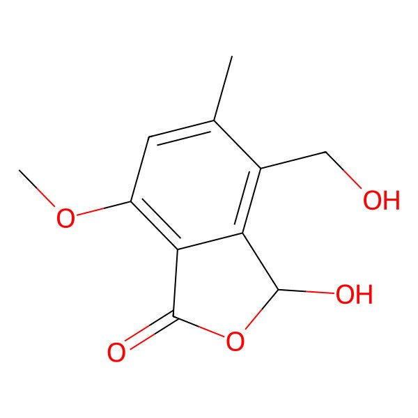 2D Structure of (3R)-3-hydroxy-4-(hydroxymethyl)-7-methoxy-5-methyl-3H-2-benzofuran-1-one