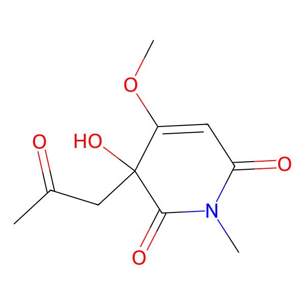 2D Structure of (3R)-3-hydroxy-4-methoxy-1-methyl-3-(2-oxopropyl)pyridine-2,6-dione