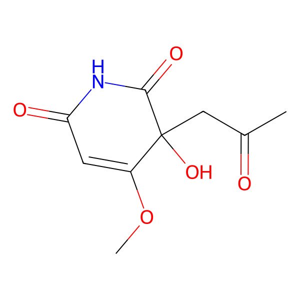 2D Structure of (3R)-3-hydroxy-4-methoxy-3-(2-oxopropyl)pyridine-2,6-dione