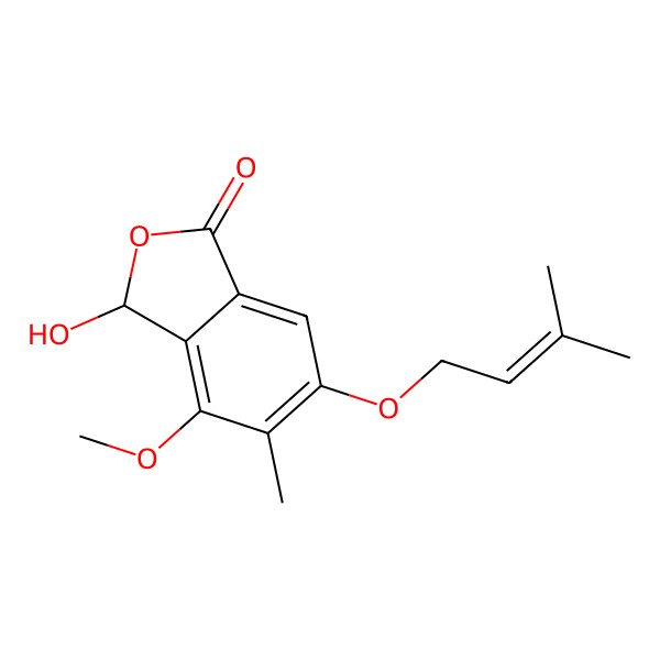 2D Structure of (3R)-3-hydroxy-4-methoxy-5-methyl-6-(3-methylbut-2-enoxy)-3H-2-benzofuran-1-one