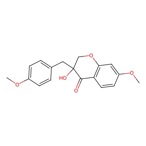 2D Structure of (3R)-3-hydroxy-7-methoxy-3-[(4-methoxyphenyl)methyl]-2H-chromen-4-one