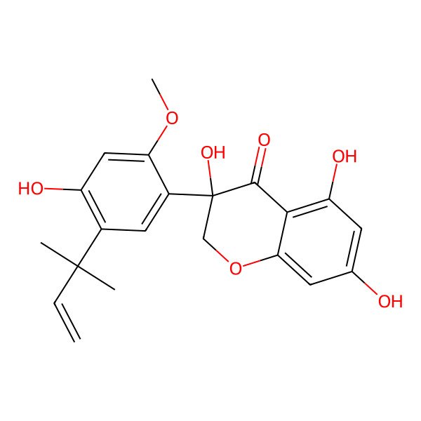 2D Structure of (3R)-3,5,7-trihydroxy-3-[4-hydroxy-2-methoxy-5-(2-methylbut-3-en-2-yl)phenyl]-2H-chromen-4-one