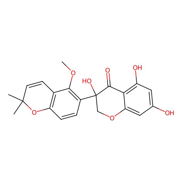 2D Structure of (3R)-3,5,7-trihydroxy-3-(5-methoxy-2,2-dimethylchromen-6-yl)-2H-chromen-4-one