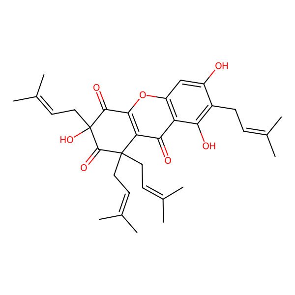 2D Structure of (3R)-3,6,8-trihydroxy-1,1,3,7-tetrakis(3-methylbut-2-enyl)xanthene-2,4,9-trione