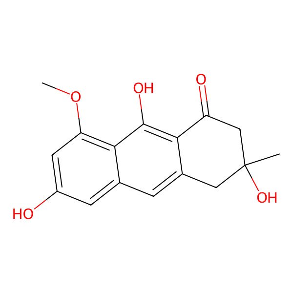2D Structure of (3R)-3,6,9-trihydroxy-8-methoxy-3-methyl-2,4-dihydroanthracen-1-one