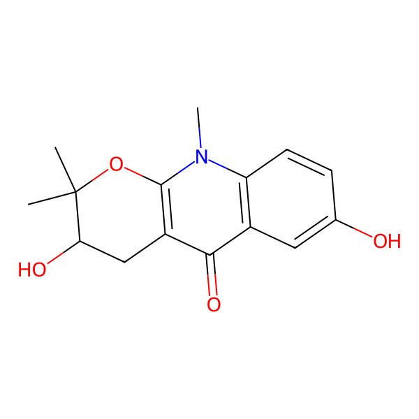 2D Structure of (3R)-3,7-dihydroxy-2,2,10-trimethyl-3,4-dihydropyrano[2,3-b]quinolin-5-one