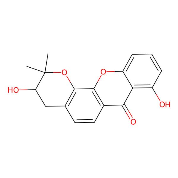 2D Structure of (3R)-3,8-dihydroxy-2,2-dimethyl-3,4-dihydropyrano[3,2-c]xanthen-7-one