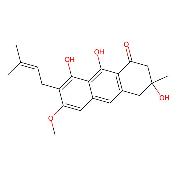 2D Structure of (3R)-3,8,9-trihydroxy-6-methoxy-3-methyl-7-(3-methylbut-2-enyl)-2,4-dihydroanthracen-1-one 2D Structure of (3R)-3,8,9-trihydroxy-6-methoxy-3-methyl-7-(3-methylbut-2-enyl)-2,4-dihydroanthracen-1-one
