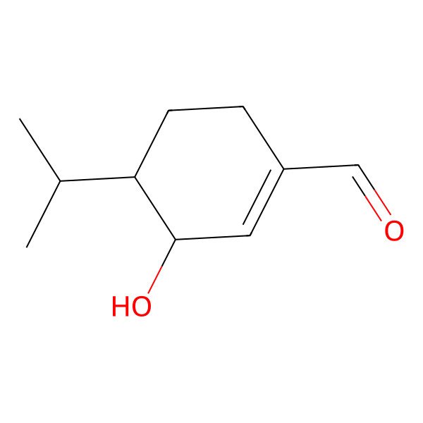 2D Structure of (3R)-3alpha-Hydroxy-4beta-isopropylcyclohexene-1-carbaldehyde 2D Structure of (3R)-3alpha-Hydroxy-4beta-isopropylcyclohexene-1-carbaldehyde