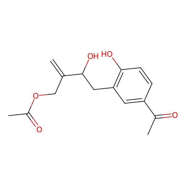 2D Structure of [(3R)-4-(5-acetyl-2-hydroxyphenyl)-3-hydroxy-2-methylidenebutyl] acetate