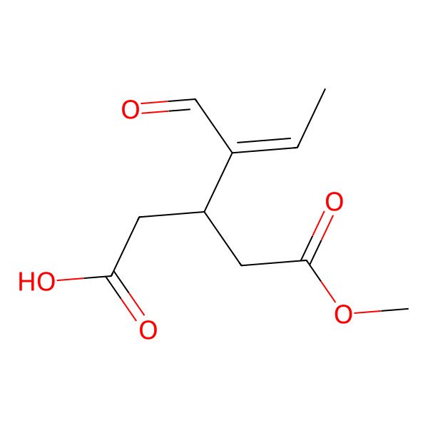 2D Structure of (3R)-4-formyl-3-(2-methoxy-2-oxoethyl)hex-4-enoic acid 2D Structure of (3R)-4-formyl-3-(2-methoxy-2-oxoethyl)hex-4-enoic acid