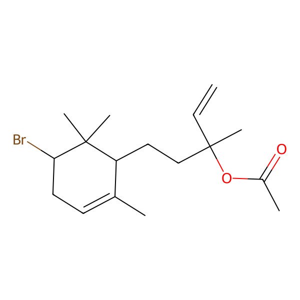 2D Structure of [(3R)-5-[(1S,5R)-5-bromo-2,6,6-trimethylcyclohex-2-en-1-yl]-3-methylpent-1-en-3-yl] acetate