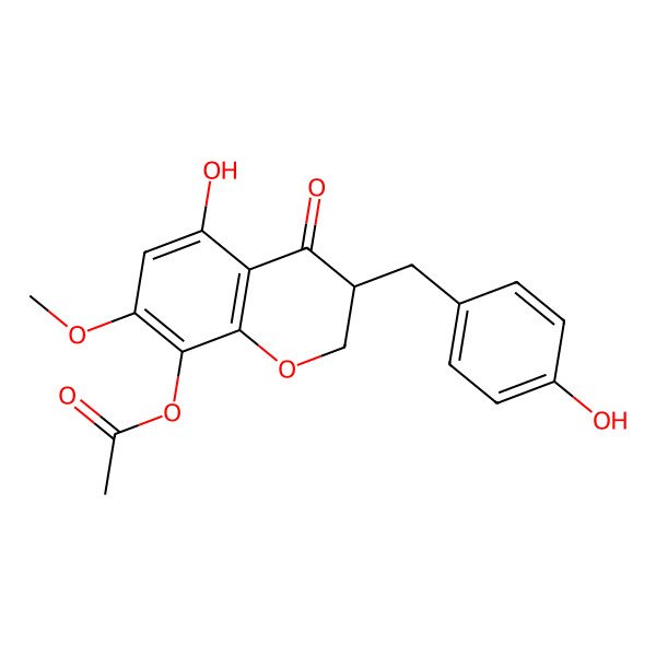 2D Structure of [(3R)-5-hydroxy-3-[(4-hydroxyphenyl)methyl]-7-methoxy-4-oxo-2,3-dihydrochromen-8-yl] acetate